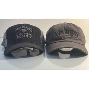 (2) Jack Daniel's Whiskey Embroidered Hats Snapback Trucker Dad Hats Gray/Black